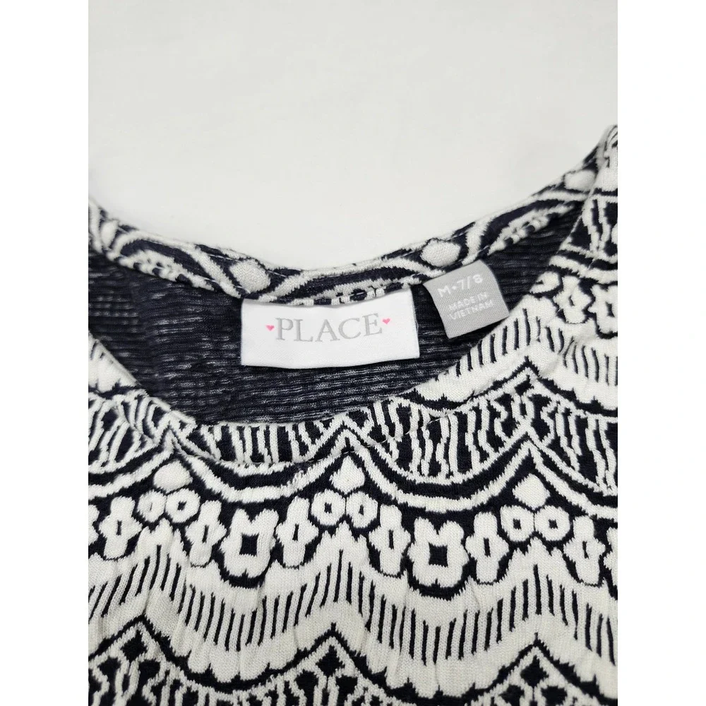 The Childrens Place Girls Black White Wave Print Skater Dress Size M 7/8